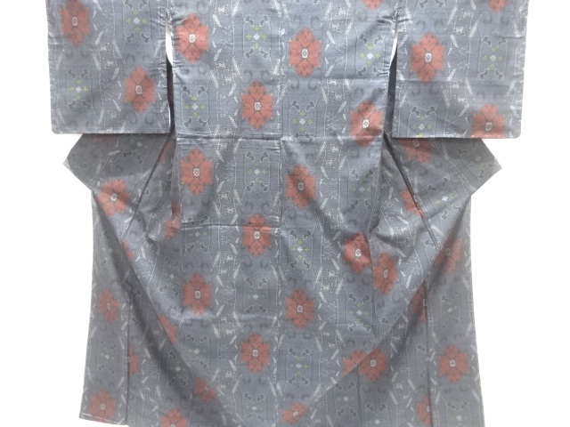 JAPANESE KIMONO / SILK / DORO OSHIMA TSUMUGI / WOVEN FLORAL CREST & SARASA